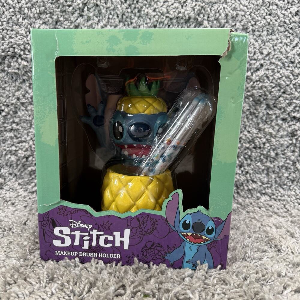 Disney Lilo & Stitch Make Up Brush Holder Pineapple Jar Cosmetic Brush Set New
